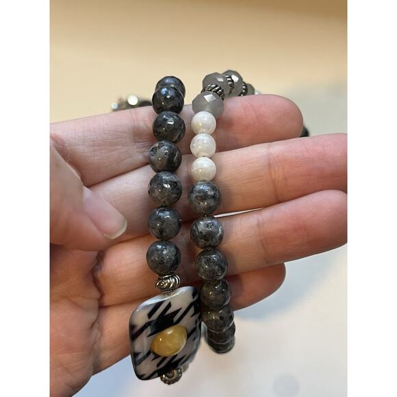 Monogrammatic faceted Glass labradorite bead necklace long Magnetic Closure 24” - Picture 3 of 5